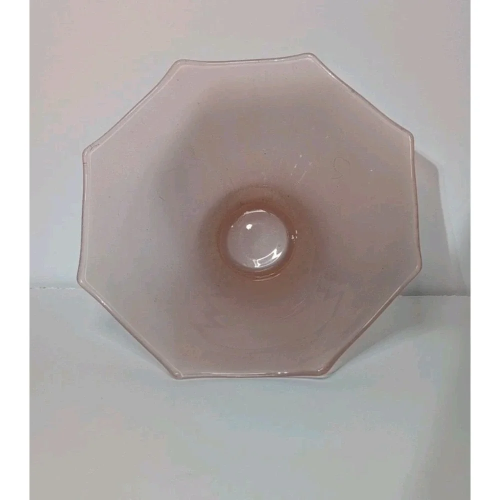Pink Frosted Indiana Glass Fruit Serving Bowl Vintage Geometric Eight-sided